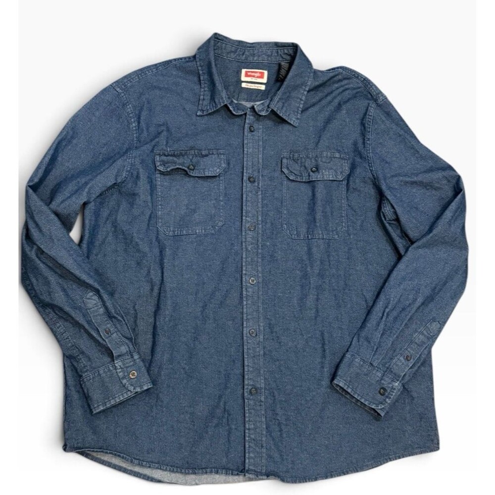 Wrangler Shirt Men's 2XL Blue Denim Long Sleeve Button Up Heavy Cotton Workwear